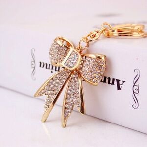 NWT Crystal Embellished Bow Keychain Purse Bag Charm